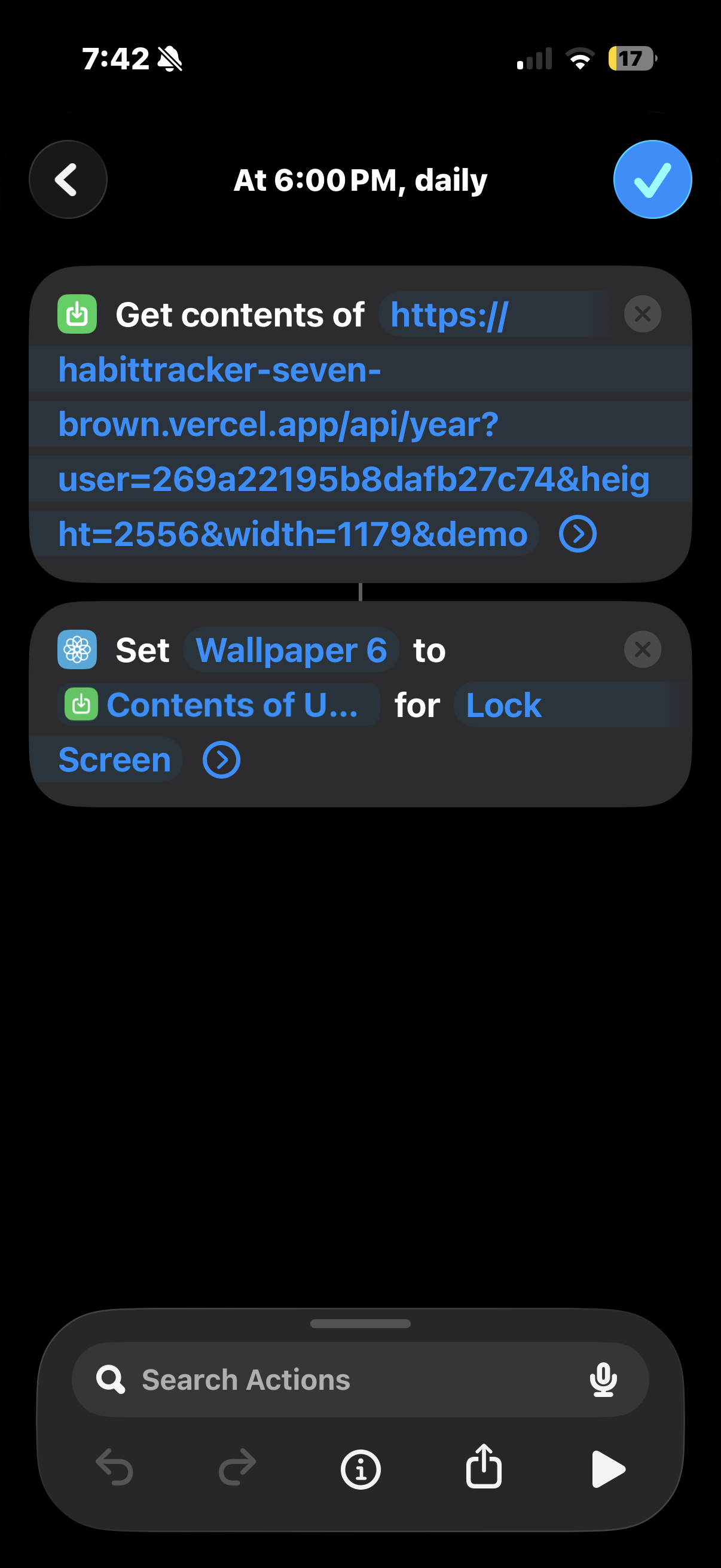 iPhone Shortcuts app showing the Daily Dots automation